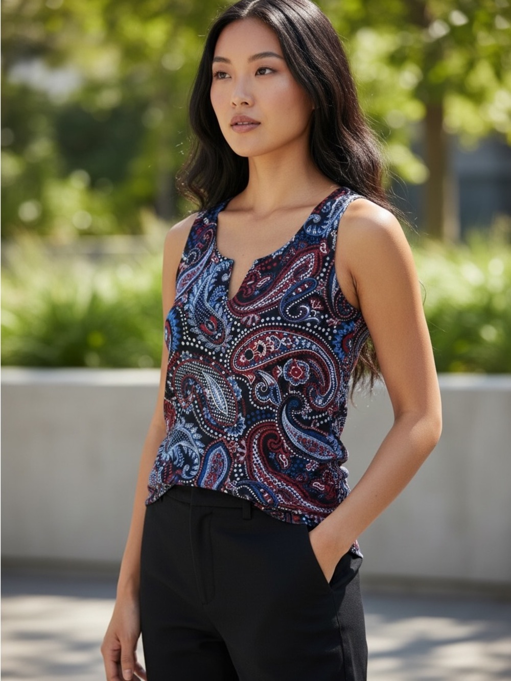 Tommy Hilfiger Paisley Tank Top in Navy, Red & White